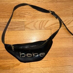 Bebe Black Fanny Pack with Gold Details